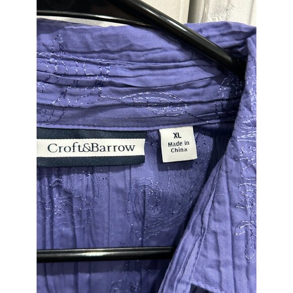 Croft & Barrow NWT Womens Purple Embroidered Button Front Crinkle Blouse Sz XL - Picture 5 of 10